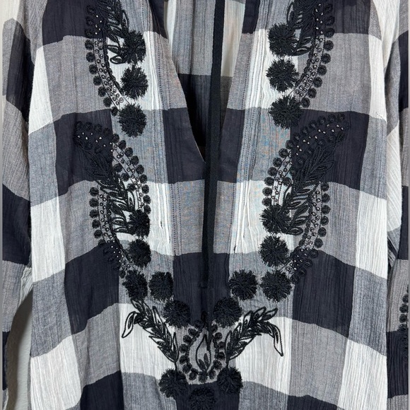 Free‎ People Boho Plaid Tunic Embroidered Beaded - Swim cover up Size XS - Picture 2 of 7